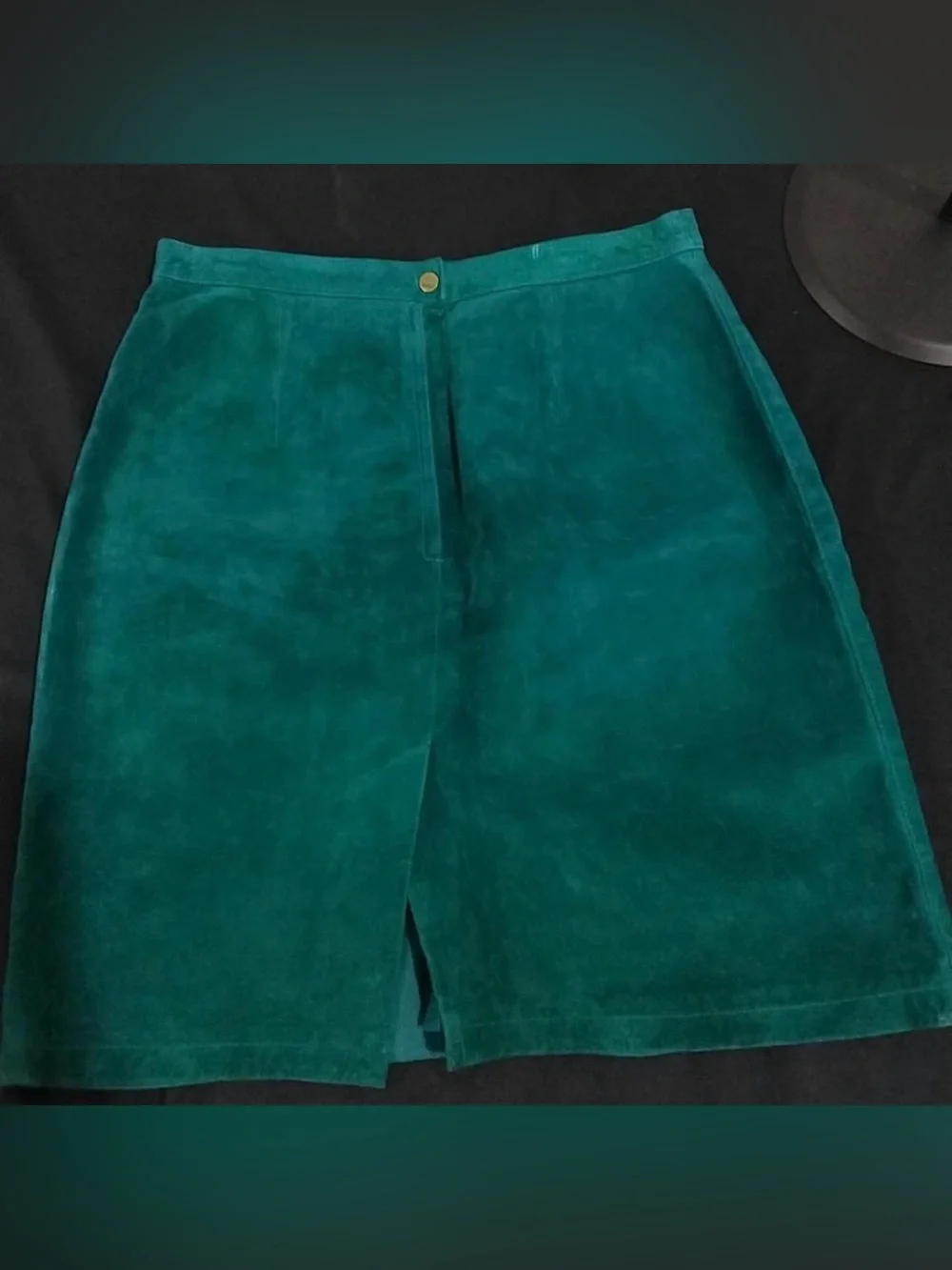 Vintage Teal Green Suede Leather Mini Skirt